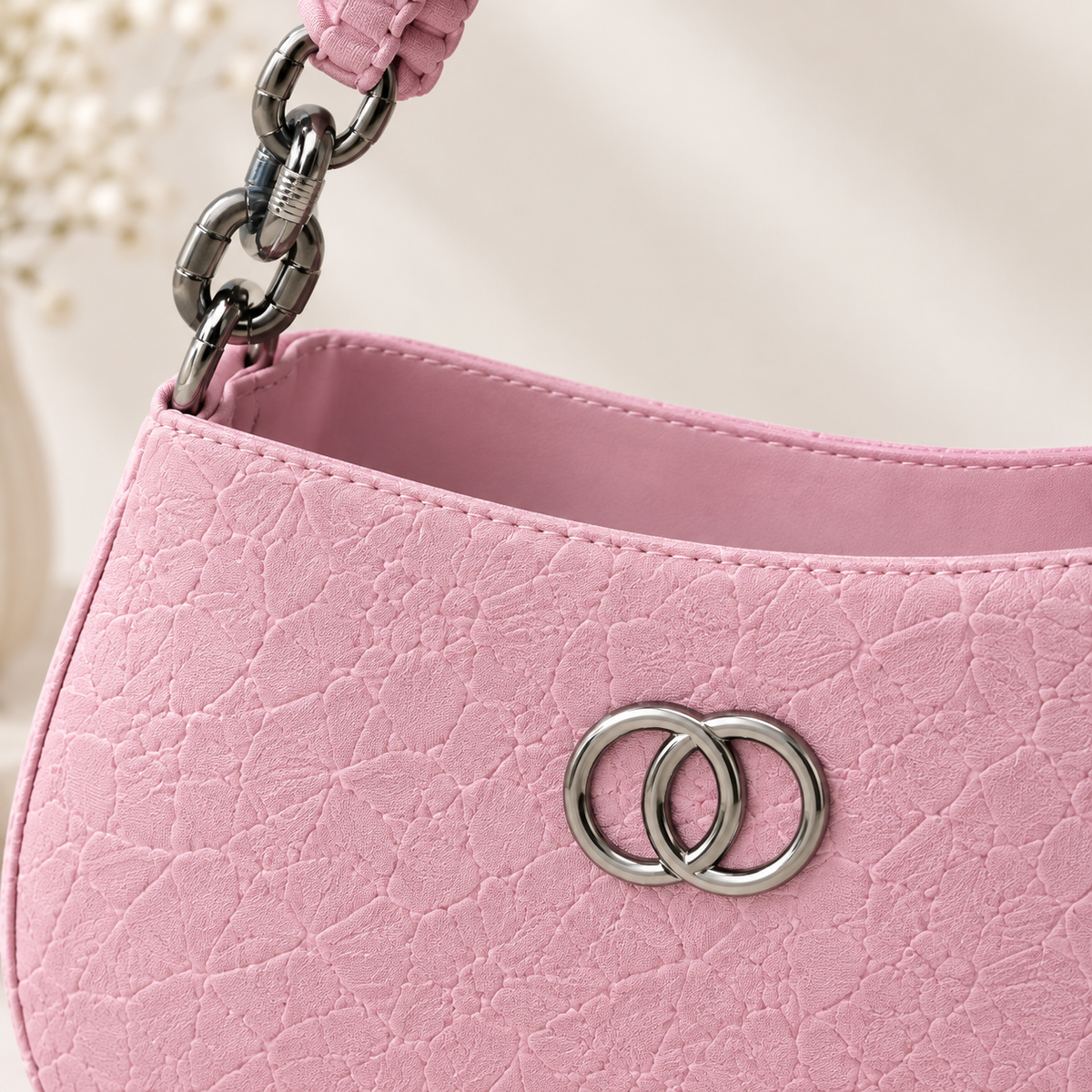 Pastel Pink Ruched Chain Handbag for Women & Girls | Stylish Shoulder Bag