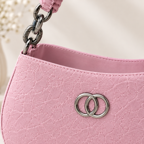 Pastel Pink Ruched Chain Handbag for Women & Girls | Stylish Shoulder Bag